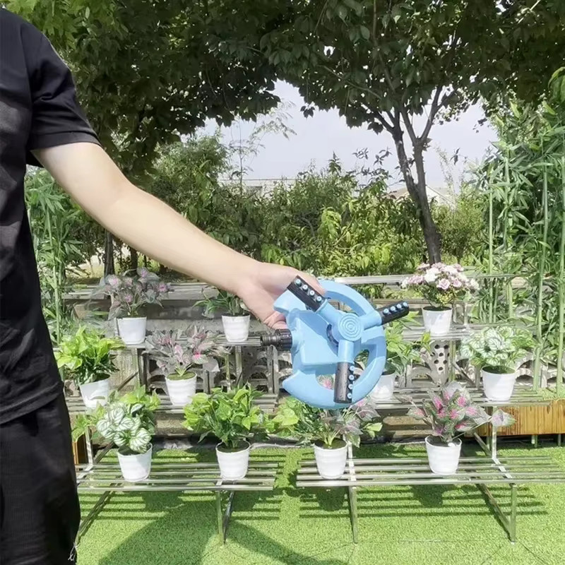 Automatisches Garten Bewässerungs Set mit Rotary Sprinkler in Gelb und Blau für Rasen und Pflanzen - Bild 2