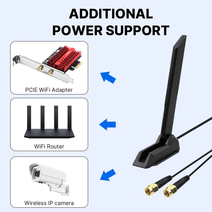 Fenvi Externe faltbare WiFi 6E WLAN-Antenne Tri-Band 2.4G/5G/6G mit 12dBi Magnetischem Hochleistungs-Signalempfänger für PCIE-Adapter, Schwarz - Bild 4