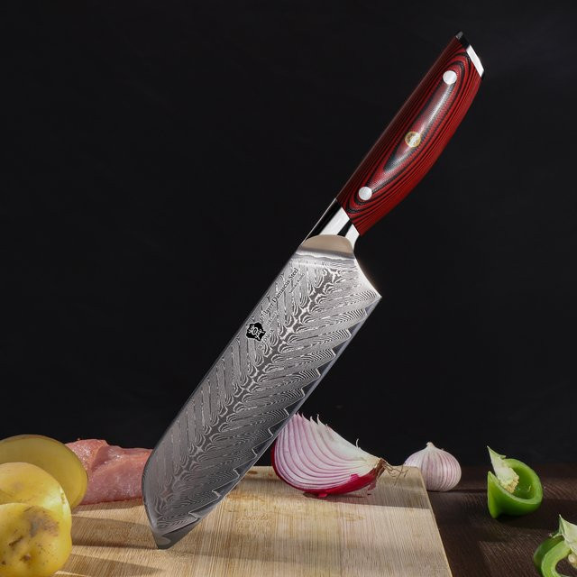 WILDMOK Santoku-Messer aus Damast mit 7 Zoll Klinge aus japanischem Super VG10 Stahl und G10-Griffstück - Bild 1