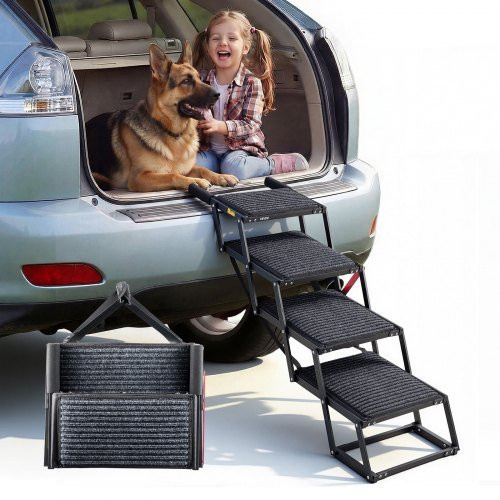 VEVOR Hundetreppe klappbar 4-stufig in Schwarz, extra breite Hunderampe für große Hunde mit rutschfestem Filzteppich, tragbare Einstiegshilfe für Auto, SUV, LKW, Sofa oder Bett, Tragkraft bis 90 kg - Bild 1
