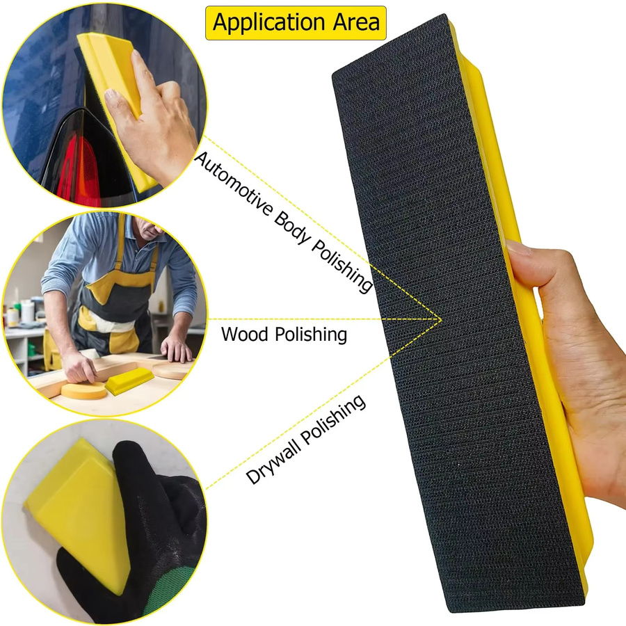 3-teiliges Vibratite Handschleifblock-Set mit Klettverschluss in Gelb zum Schleifen und Polieren - Bild 2