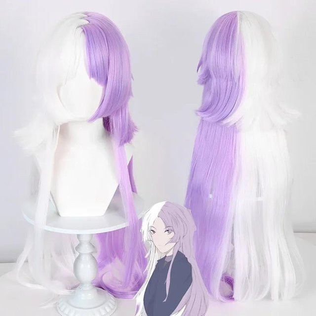 Sigma Cosplay Perücke, Lila Weiß, 100 cm, Synthetikhaar, inkl. Perückenkappe - Bild 1