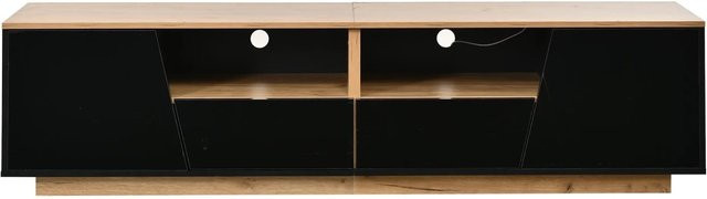 Merax TV-Lowboard in Schwarz und Braun mit LED-Beleuchtung und Hochglanz-Finish, B/T/H: 180 x 40 x 46 cm - Bild 1