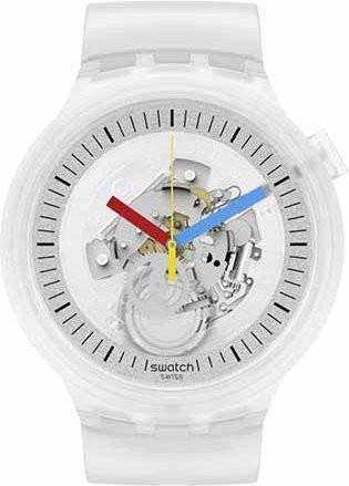 Swatch Armbanduhr, Quarz, Kunststoffgehäuse, 47 mm, Silikonarmband, Weiß, Unisex - Bild 1
