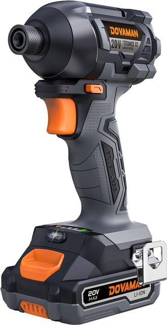 DOVAMAN 20 V bürstenloser Akku-Schlagschrauber Set mit 200 Nm Drehmoment und 1/4 Zoll Sechskantaufnahme in Schwarz inklusive Akku und Ladegerät - Bild 1