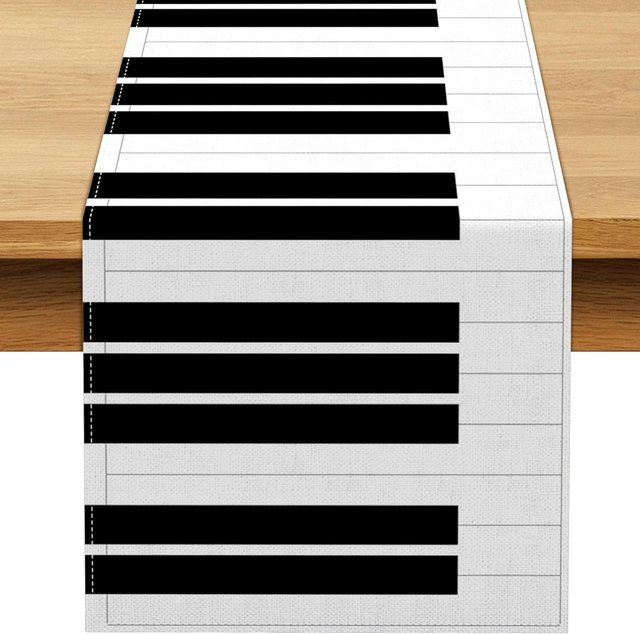 JMG Household Supplies Tischläufer mit Klavier-Motiv aus Leinen, Weiß, B/T/H: 150 x 33 cm - Bild 1
