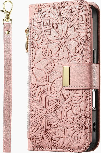 PU-Leder Umhängehülle mit Reißverschluss und Brieftaschenfunktion für Motorola Edge 50 Fusion, Edge 40, Edge 30, Moto G84, G85, G86 Power in Pink - Bild 1