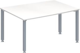 Schäfer Shop Genius Konferenztisch MODENA FLEX in Tonne, höhenverstellbar, Farbe: weiß/weißaluminium RAL 9006, B: 140 cm, T: 100/80 cm, H: 72-84 cm - Bild 1