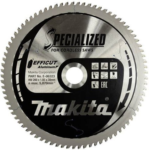 Makita EFFICUT Kreissägeblatt für Holz und Metall, Farbe: Silber, Durchmesser: 260 mm, Bohrung: 30 mm, Zähnezahl: 81 - Bild 1
