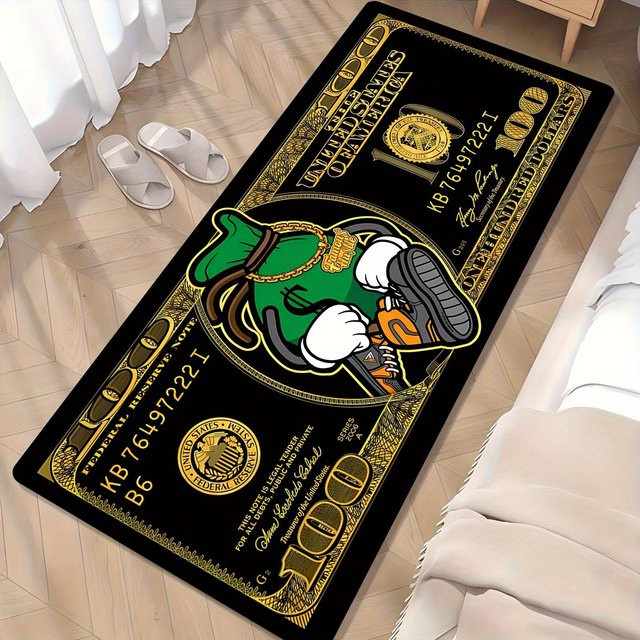 IKAMA Flanell Teppich mit 100-Dollar-Schein-Muster in Braun und Multicolour, weich und rutschfest für Wohnzimmer und Schlafzimmer, B/T: 50 x 160 cm - Bild 1