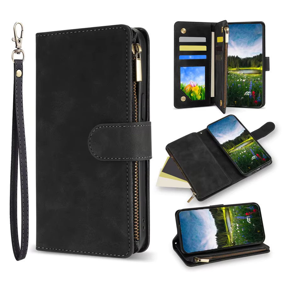 Lederhülle Brieftasche für Samsung Galaxy S26 Ultra S25 FE A16 A17 A26 A27 A36 A37 A55 A56 A57 mit Reißverschluss und Magnetverschluss in Schwarz oder Braun - Bild 4