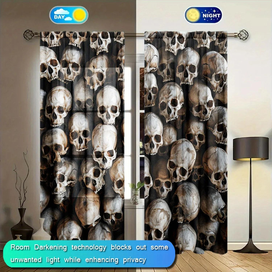2er-Set Totenkopf Vorhang mit Grafikdruck, halbtransparent, modern, B: 52,5 cm, H: 116 cm, Haushalt Supplies MH - Bild 2