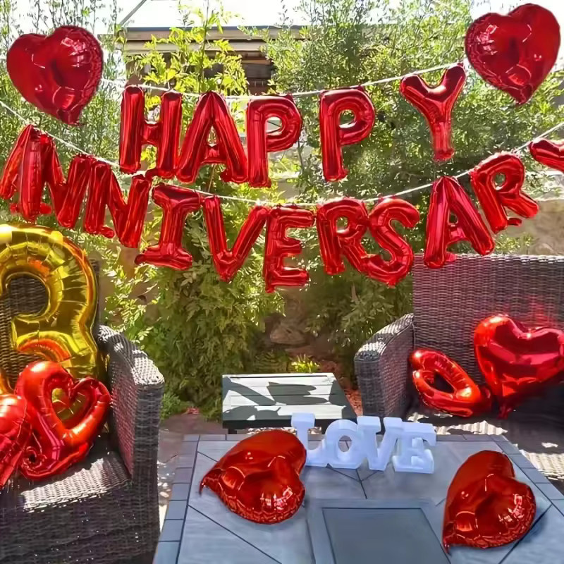YAYB Happy Anniversary Folienballons Set in Rot, 16 Zoll, für Hochzeits- und Partydekorationen - Bild 2