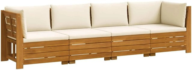 vidaXL Outdoor-Sofagarnitur aus Massivholz Akazie in Braun mit Kissen, 4-teiliges L-Shape Gartenmöbel-Set mit wetterfesten Kissen in Cremeweiß - Bild 1