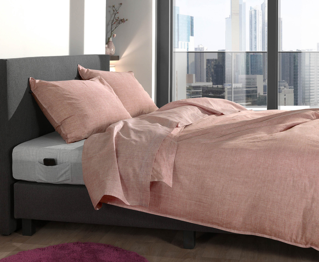 Zo! Home Cotton Bettwäsche Lino Old Rose in Korallenrot meliert, bestehend aus Bettbezug und Kissenbezug, B/H: 155 x 220 cm, Kissen: 80 x 80 cm - Bild 1