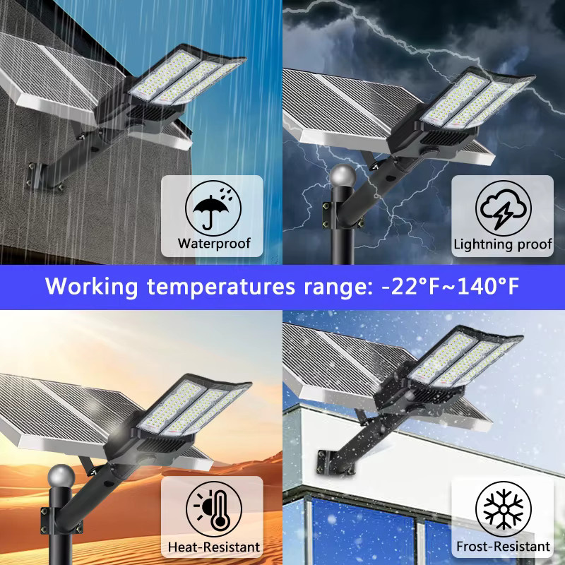 YQCHEZI Solar-Straßenleuchte mit LED und Dämmerungssensor, 9000W Flutlicht für Garten und Parkplatz, 6500K Kaltweiß, Schwarz - Bild 2