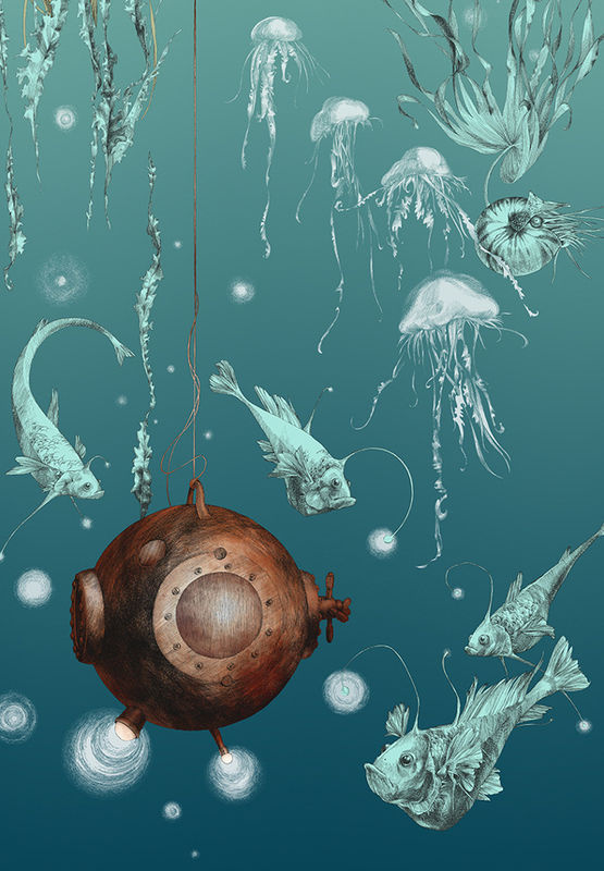 Edmond Petit Meeres-Tapete Nautilus gauche in Turquoise aus Vlies - Bild 2