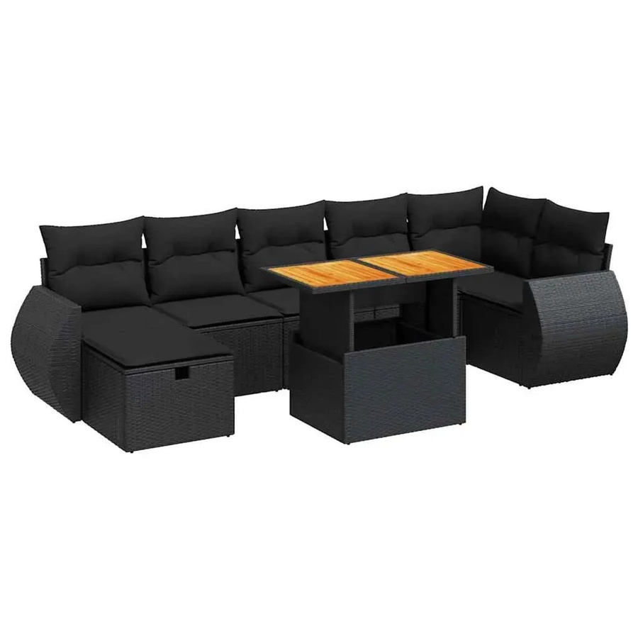 vidaXL 5-teilige Garten-Sofagarnitur aus Poly-Rattan und Akazienholz in Schwarz mit Kissen - Bild 2