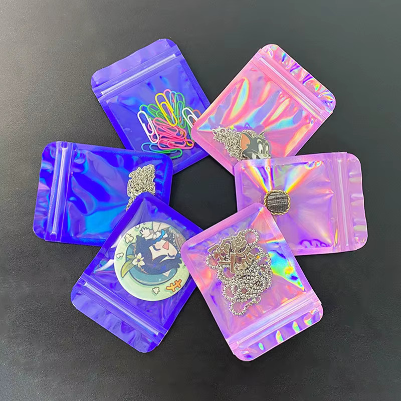 100 Stück schillernde Druckverschlussbeutel aus Kunststoff in Transparent, Pink, Purple und Multicolour für Schmuck, Kunsthandwerk und Nagelverpackungen - Bild 2