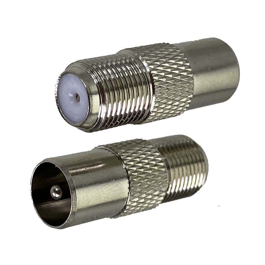 RF Koaxial Konverter Stecker Adapter von TV zu IEC PAL DVB-T mit Stecker und Buchse, Farbe: Silber - Bild 2
