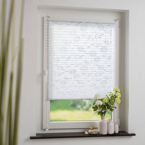 LIEDECO Klemmfix Plissee, weiß und rot, halbtransparent mit floralem Muster, B/H: 90 x 210 cm - Bild 1