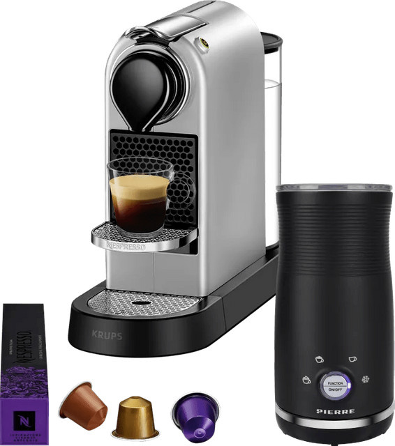 Krups Nespresso Citiz XN741B Kapselmaschine in Silber mit Pierre Milchaufschäumer aus Edelstahl - Bild 1