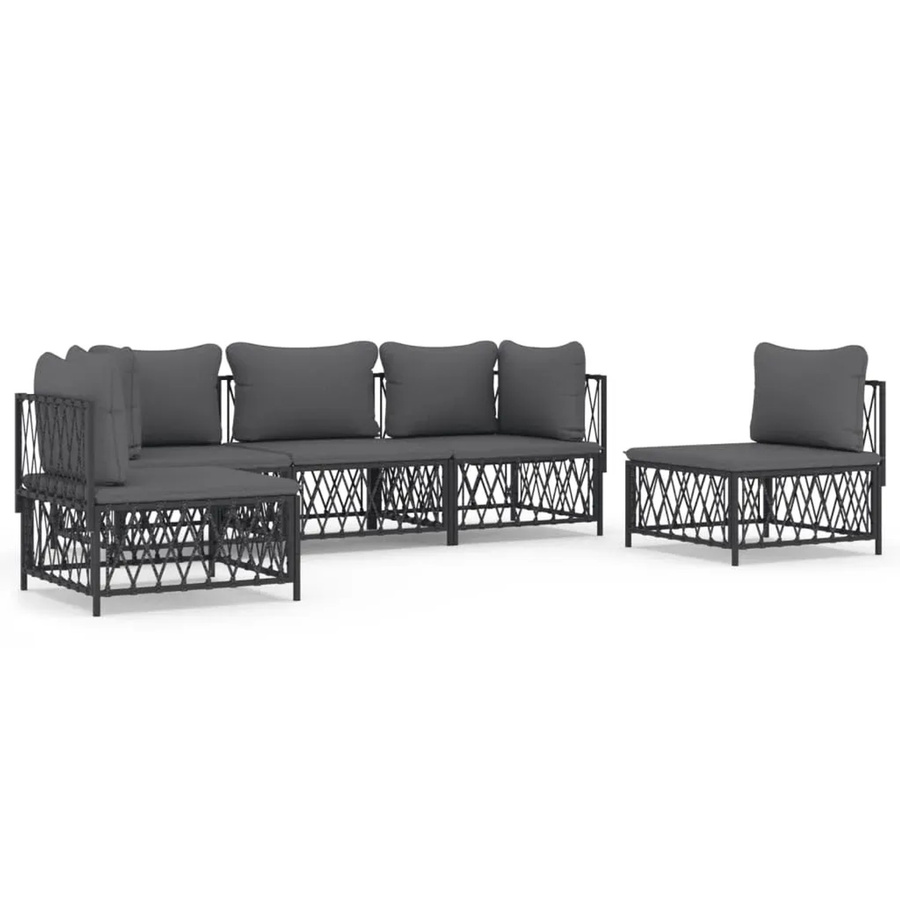vidaXL 5-tlg Garten-Lounge-Set in Anthrazit mit Polstern und Kissen aus Textilene und pulverbeschichtetem Stahl - Bild 2