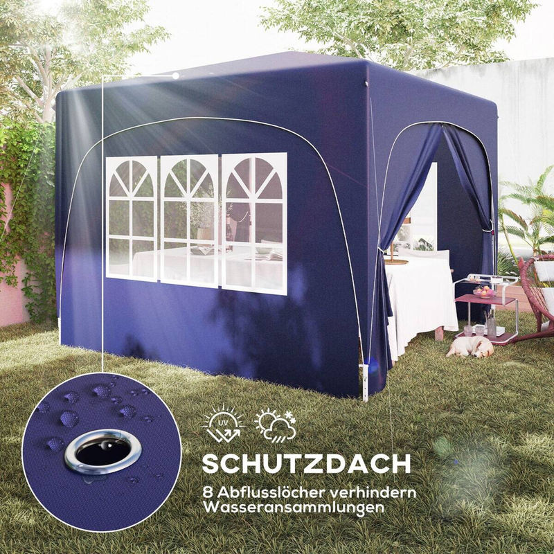 Outsunny Pop Up Gartenpavillon Dunkelblau mit 4 Seitenteilen, faltbarer Pavillon mit UPF 50+ und Tragetasche, B/T/H: 300 x 300 x 230 cm - Bild 4