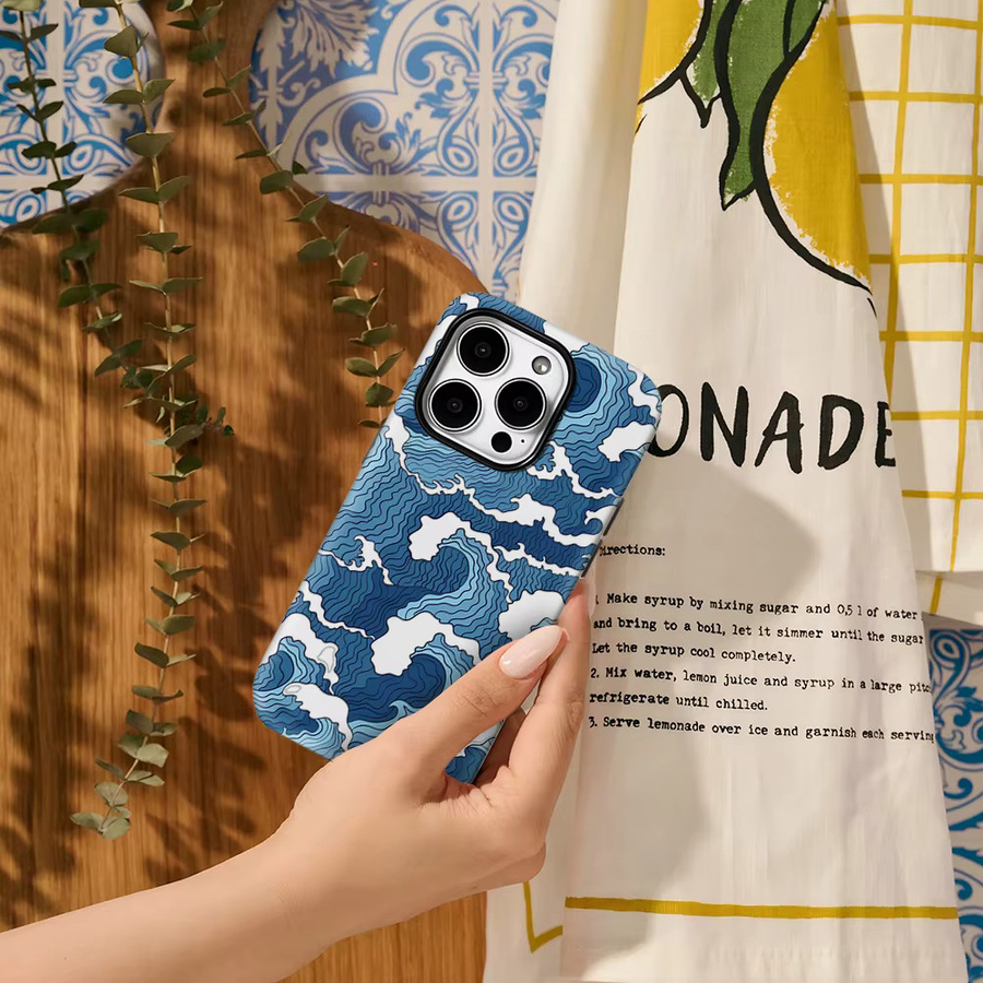 Potdemiel Handyhülle mit blauem Ozeanwellen-Design für iPhone 11 bis iPhone 18 Pro Max Plus, doppelschichtiger Rückseitenschutz - Bild 5