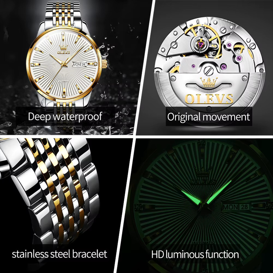 OLEVS Armbanduhr, Edelstahl, Gold, Diamant, Zirkonia, Herren - Bild 5