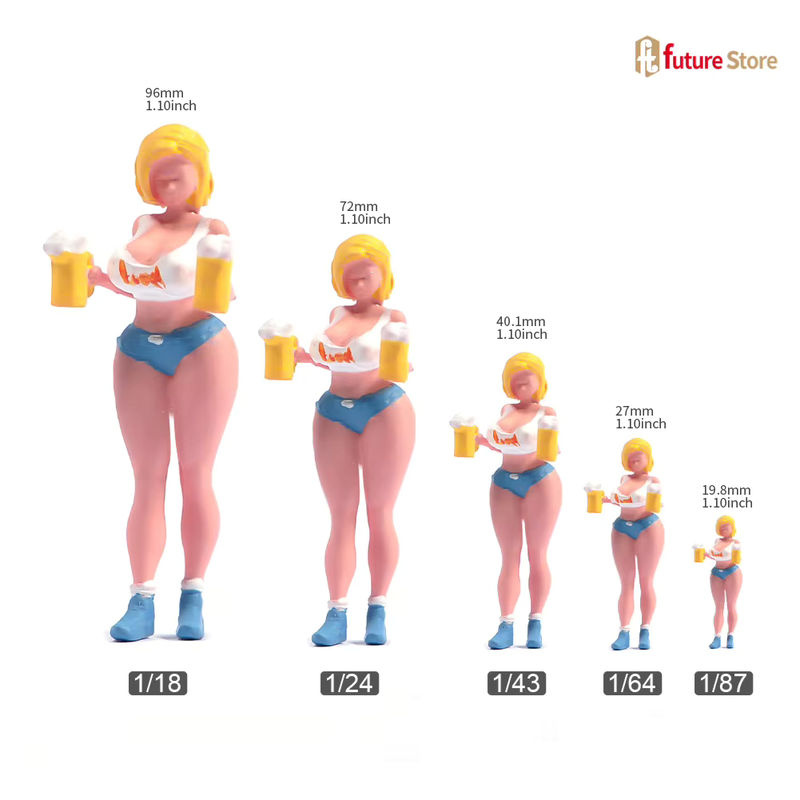 MAK Miniaturfigur Mädchen mit Bier aus Kunstharz, mehrfarbig, Modell für Diorama und Szenenrequisiten - Bild 3
