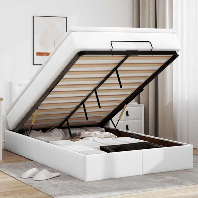 vidaxl Ottoman Polsterbett mit Matratze und LED in Weiß aus Kunstleder B/T/H: 120 x 200 x 88 cm - Bild 1