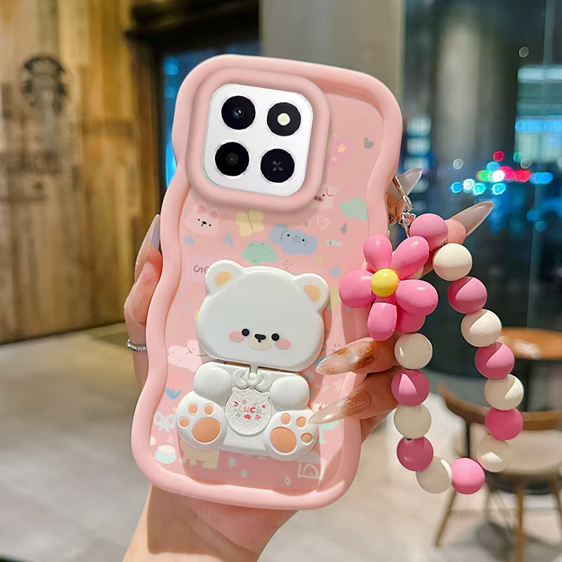 Honor X6C Handyhülle aus Silikon mit Cartoon Tier Motiv und Wellenform Lanyard Halterung in Lila - Bild 2