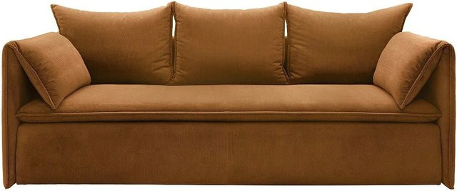 Vente-unique Schlafsofa Teodora in Terracotta mit Cord-Bezug und Armlehnen, Breite: 218 cm - Bild 1