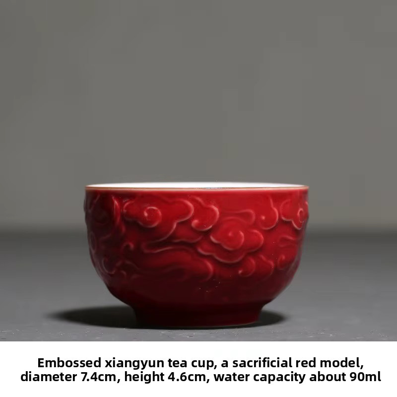 Handgemachte chinesische Teetasse aus Keramik mit Relief-Design in Blau - Bild 4