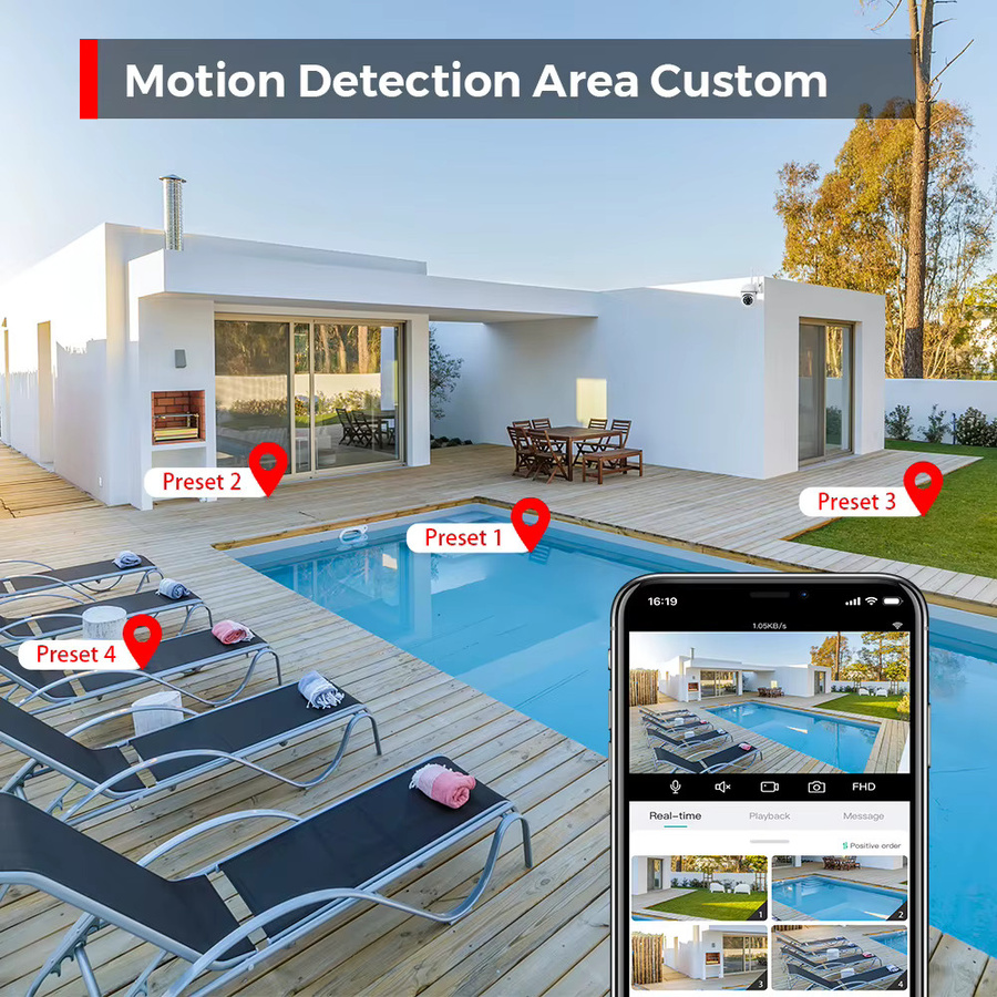 NINIVISION PTZ Sicherheitskamera mit Personenerkennung und Zwei-Wege-Audio, drahtlose Outdoor-Überwachungskamera in Weiß - Bild 3