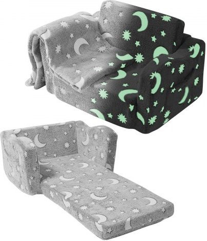 VEVOR Kinder Klappsofa 2-in-1 mit Leuchtfunktion, graues Kinder-Sofa und Liege aus Fleece und 25D Schwamm für Schlafzimmer und Spielzimmer - Bild 1