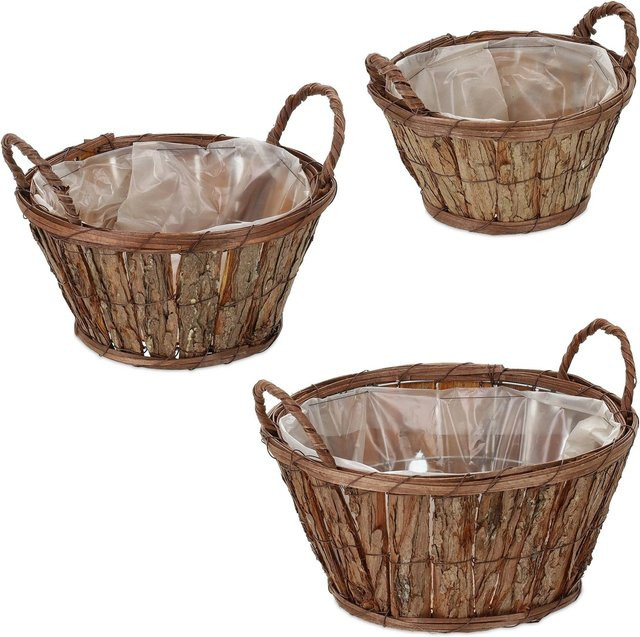 Relaxdays 3er Set Blumentöpfe aus Holz in Natur und Braun, rustikal und handgefertigt, B/T/H: 19,5 x 29 x 28,5 cm - Bild 1