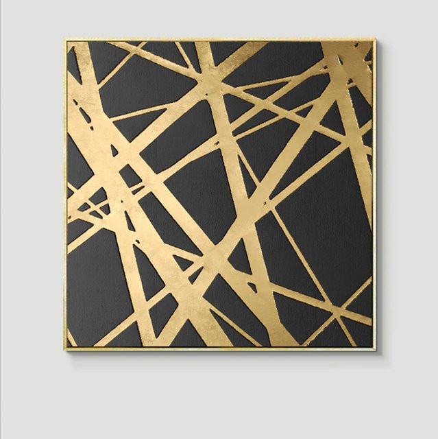 TPFLiving Leinwandbild Nordic Art Abstrakte Quadrate in Gold und Schwarz, ohne Rahmen, B/H: 60 x 60 cm - Bild 1