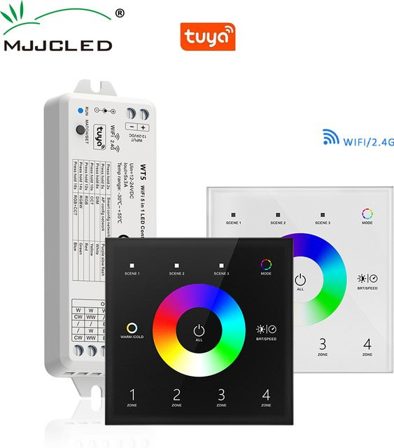 MJJCLED WT5 Tuya Smart RGBCCT Controller 5 in 1 Dimmer für 12V 24V DC LED Streifen mit Wifi und 2,4G RF Touch Panel - Bild 1