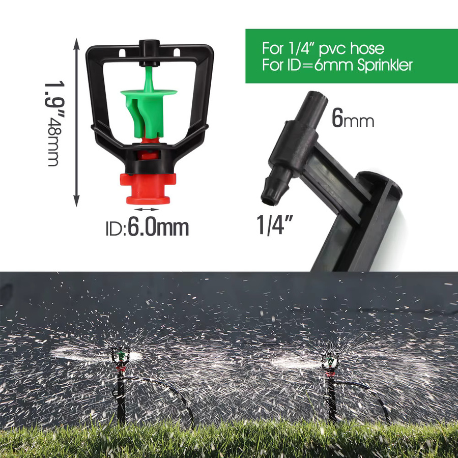 MUCIAKIE 10er Set 360-Grad-Düse Bewässerungssprinkler mit 55 cm Pfahl für 1/4 Zoll Schlauch in Schwarz für Garten und Gewächshaus - Bild 5