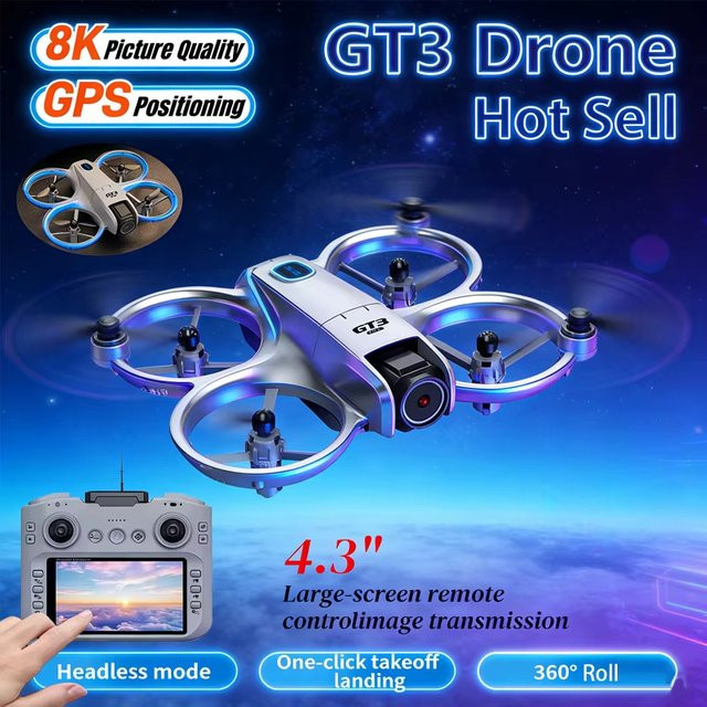 Professionelle GT3 MAX Drohne mit 8K Kamera, 5G GPS und HD-Fernsteuerung inklusive Bildschirm sowie Hindernisvermeidung für Luftaufnahmen - Bild 1