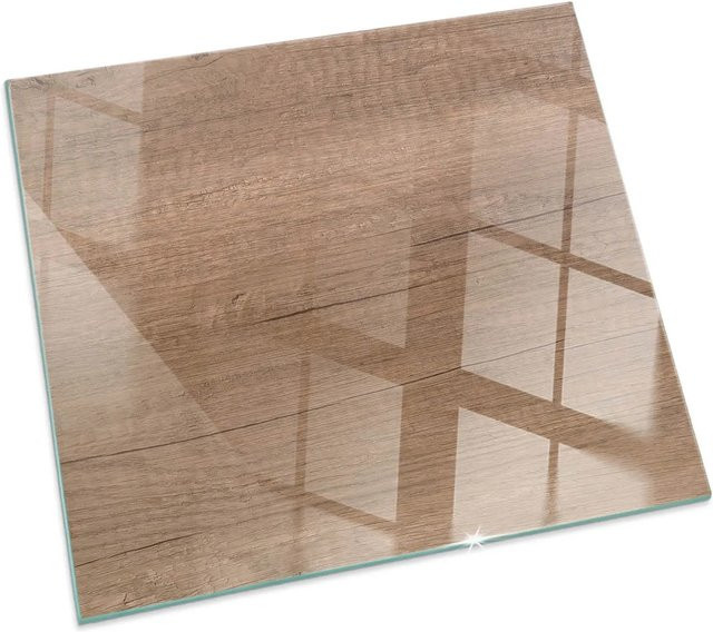 Tulup Glasplatte für Kamin mit natürlichem Holzmuster in Braun, B/B: 60 x 60 cm - Bild 1