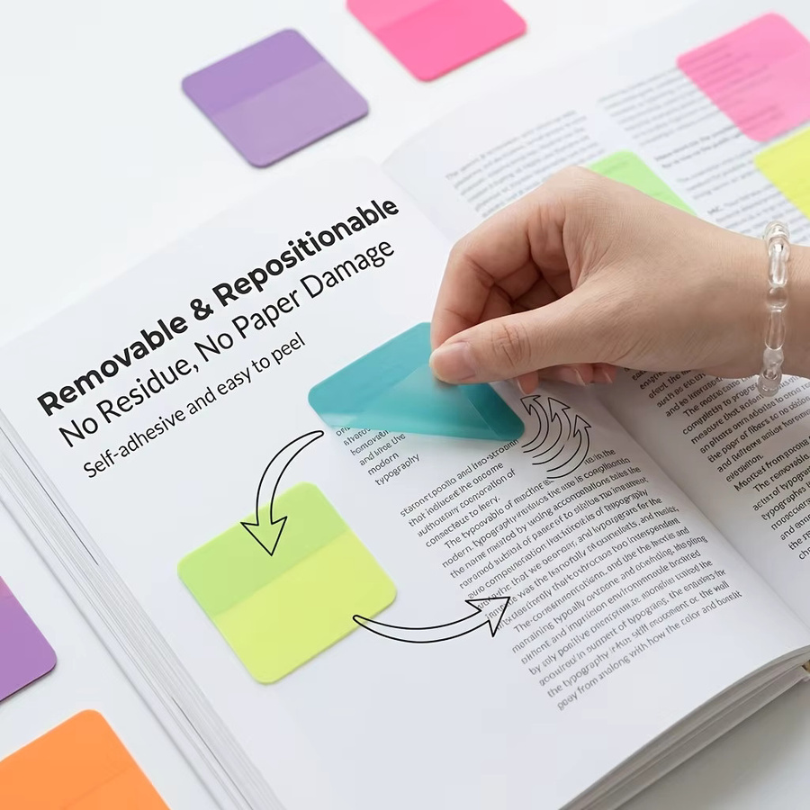 100 Blatt transparente Haftnotizen aus Kunststoff in Multicolour, selbstklebend und wasserfest zum Markieren und Lesen von Buchanmerkungen - Bild 3