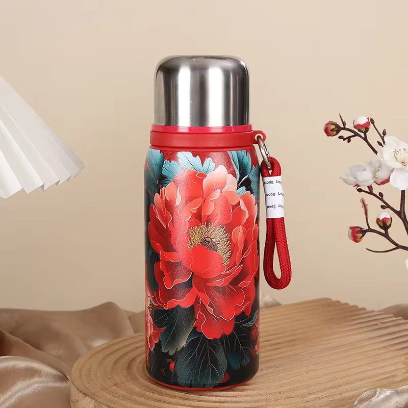 Edelstahl Isolierbecher mit Retro-Rosenmuster in Grün und Multicolour, tragbarer Thermo-Becher mit großem Fassungsvermögen für das Auto - Bild 3