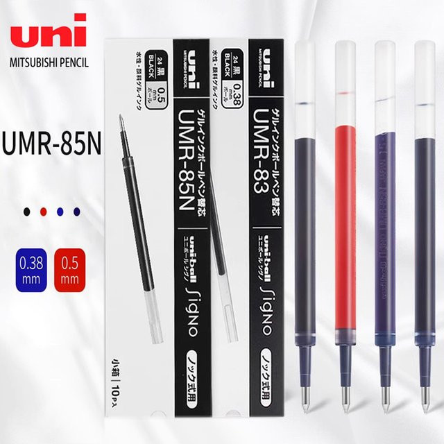 UNI Nachfüllung UMR-83/85N Push-Action-Gelstift-Nachfüllung in Multicolour, 10 Stück pro Box, 0,38 mm wasserfeste Tinte für UMN-105, UMN-152 und UMN-207 - Bild 1