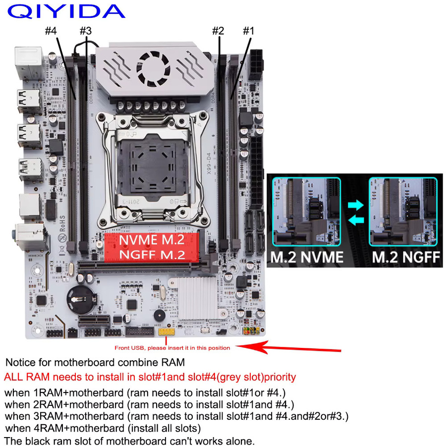 QIYIDA X99 Motherboard Set mit Xeon E5 2670 V3 CPU und 16GB DDR4 REG ECC RAM sowie M.2 NVMe und USB-C Unterstützung - Bild 3