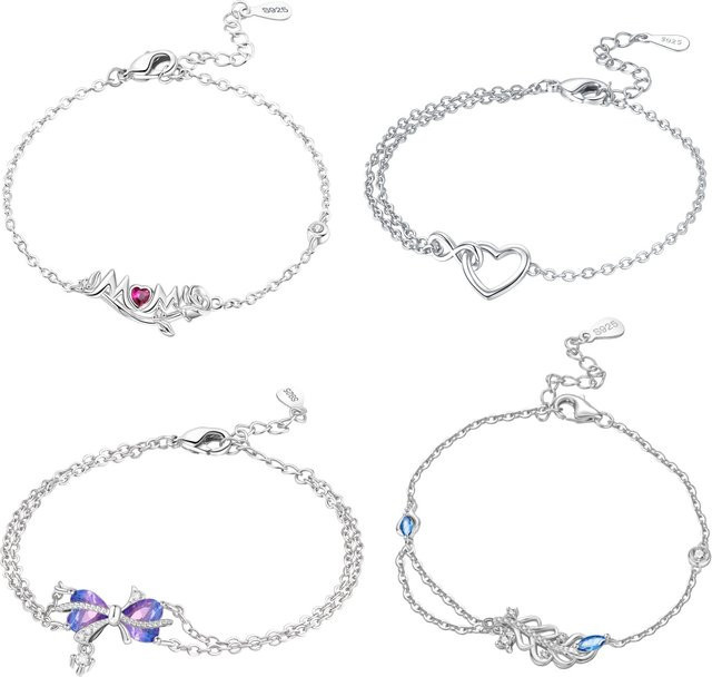 MISEFF Armbandkette, 925 Silber, Liebesherz, Schleife, Charm-Anhänger - Bild 1