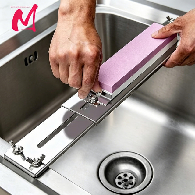 MYVIT Wetzstein-Messerschärfer mit Wassersteinplatte und Winkelguide aus Edelstahl - Bild 1
