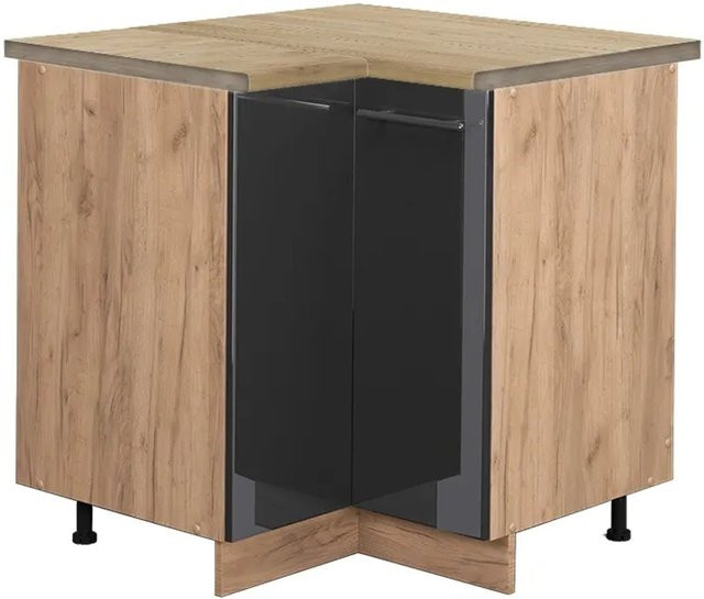Vicco Eckunterschrank Fame-Line Küchenschrank Anthrazit Hochglanz und Goldkraft Eiche, B/T/H: 80,5 x 60,0 x 82,0 cm - Bild 1